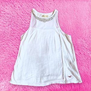 Hollister Bedazzled Neckline White Tank Top